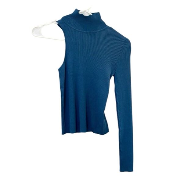 ZARA Turtle Neck One Sleeve Top Blue Size S - Picture 2 of 9